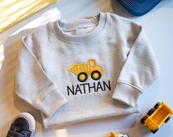 Bestickter Baulastwagen Kinder Sweatshirt, personalisiertes Kleinkind Geschenk