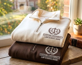 Sudadera personalizada con cremallera de un cuarto para la Facultad de Derecho – Ropa universitaria bordada