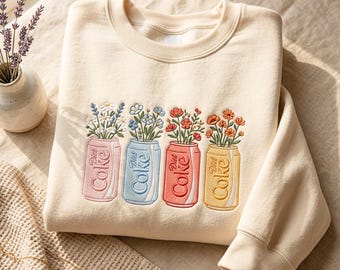 Sweatshirt geborduurde colablikjes light: gebloemde frisdrank top met print