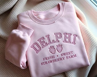 Geborduurd Delphi Strawberry Farms-sweater, leesgrage cadeau