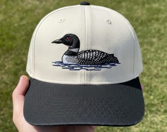 Embroidered Loon Bird Two-tone Baseball Cap, Wildlife Lake Apparel