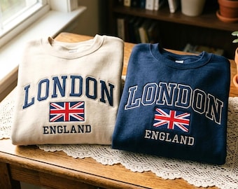 Sudadera bordada de cuello redondo con la bandera británica de Londres, Inglaterra.