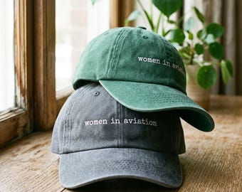 Washed Cotton Cap: Women in Aviation Embroidered Hat