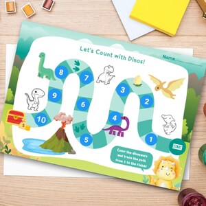 Dino Number Trail Printable Worksheets | Counting 1–20 | Dinosaur Activity for Kids | Preschool Math | Learning Numbers PDF