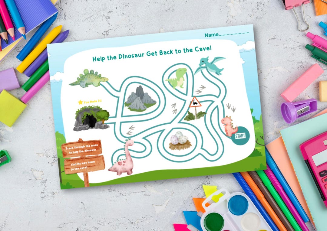 Dino Maze Printable Worksheets | Dinosaur Activity Puzzle | Preschool ...