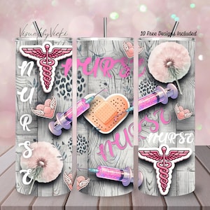 Nurse Tumbler 20oz Skinny Tumbler Wrap Sublimation Design Instant Digital Download PNG DIGITAL ONLY, Pink Bandage Heart Nurse Tumbler