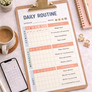 Agenda quotidien | Suivi des habitudes, liste de contrôle matin et soir (téléchargement PDF)