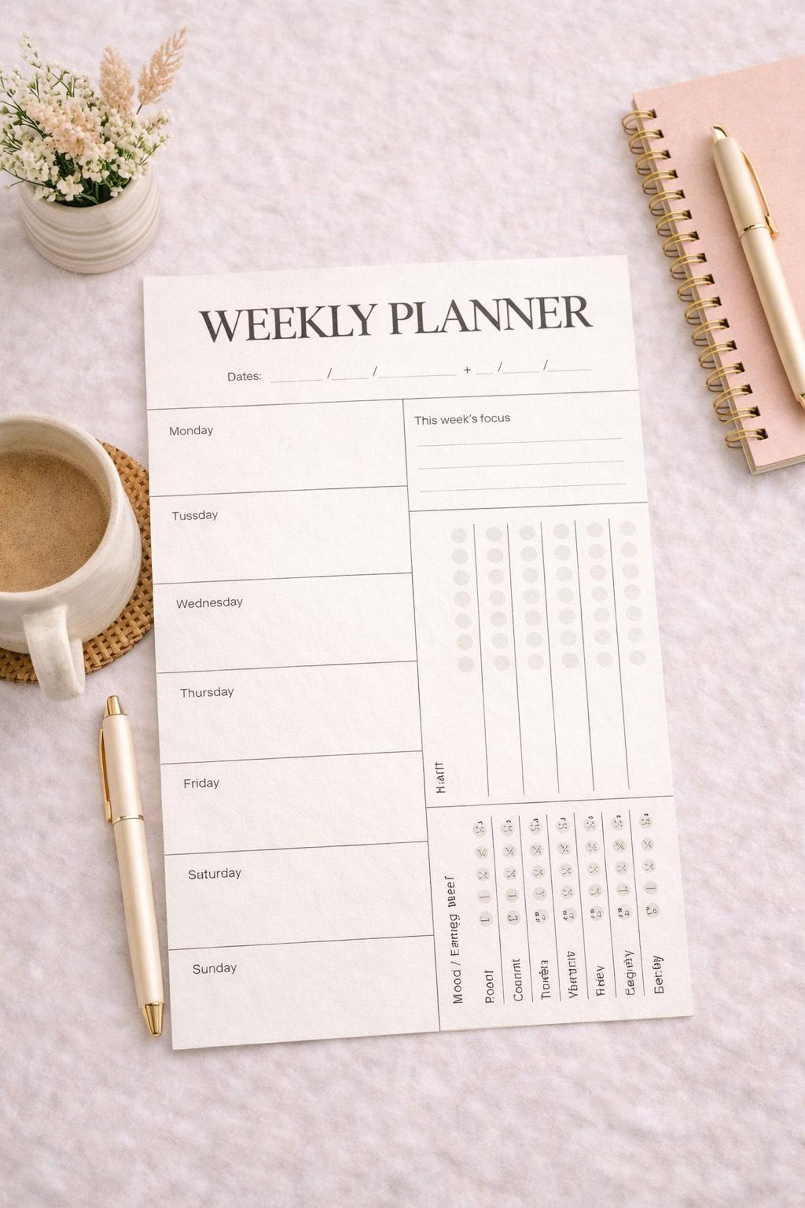 Minimal Weekly Planner Printable | Undated Schedule Template (instant ...