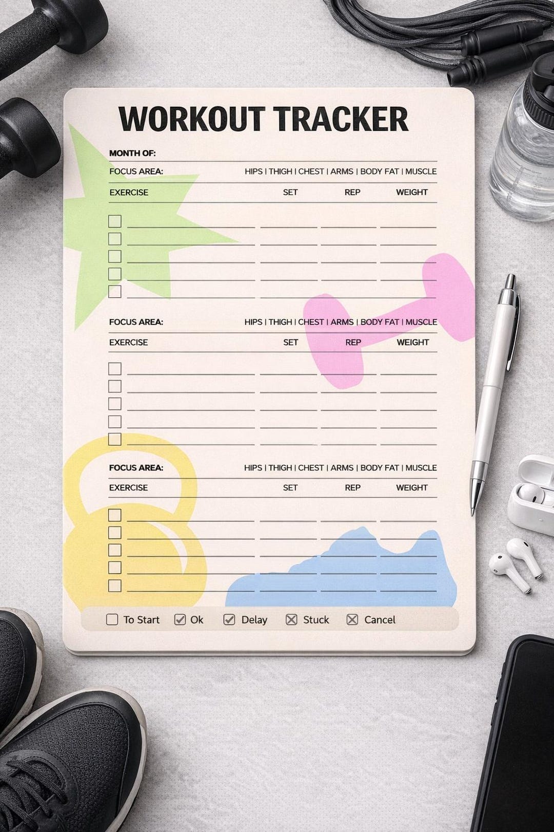 Fitness Planner Printable | Workout Tracker, Exercise Log (digital ...