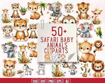 Watercolor Safari Animals Clipart | Jungle Nursery Art (Digital Download)
