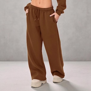 Wide Leg Joggers for Women, Loose Fit Mid Rise Sweatpants with Drawstring, Casual Lounge Pants with Pockets, Gym Clothes
