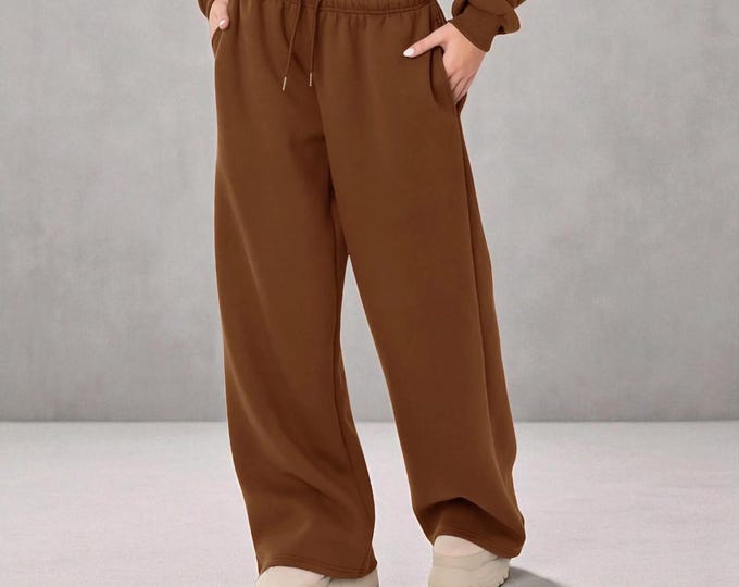 Wide Leg Joggers for Women, Loose Fit Mid Rise Sweatpants with Drawstring, Casual Lounge Pants with Pockets, Gym Clothes