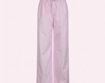 Pantalones de pijama anchos para mujer, pantalones de estar por casa a rayas con cordón en la cintura, pantalones de dormir de corte holgado.
