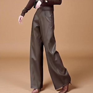 High Waist Wide Leg Trousers for Women, Elegant Straight Cut Pants with Pockets, Office Outfit