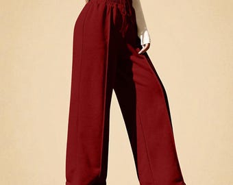 Pantalones de descanso de talle alto y pierna ancha para mujer, pantalones de corte relajado con cordón ajustable, pantalones casuales cómodos con costura frontal, idea de regalo.