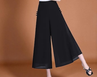 High Waist Wide Leg Pants for Women, Casual Elegant Loose Fit Summer Trousers with Pockets, Relaxed Fit, Elastic Waist Pants, Gift For Her