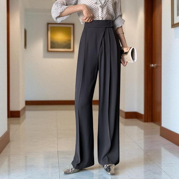 High Waist Wide Leg Trousers for Women, Elegant Flowing Dress Pants With Pockets, Pleated Front Office Pants - Etsy New Zealand High Waist Wide Leg Trousers for Women, Elegant Flowing Dress Pants With Pockets, Pleated Front Office Pants - Etsy New Zealand