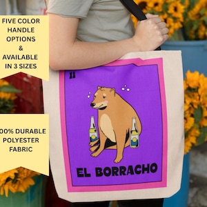 El Borracho Loteria Tote Bag: Mexican Fiesta Canvas Shopping Bag