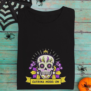 Catrina T-Shirt, Day of the Dead Tee, Unisex Skull Shirt, Halloween Shirt, Gift for Her, Colorful Graphic Tee, Casual Wear