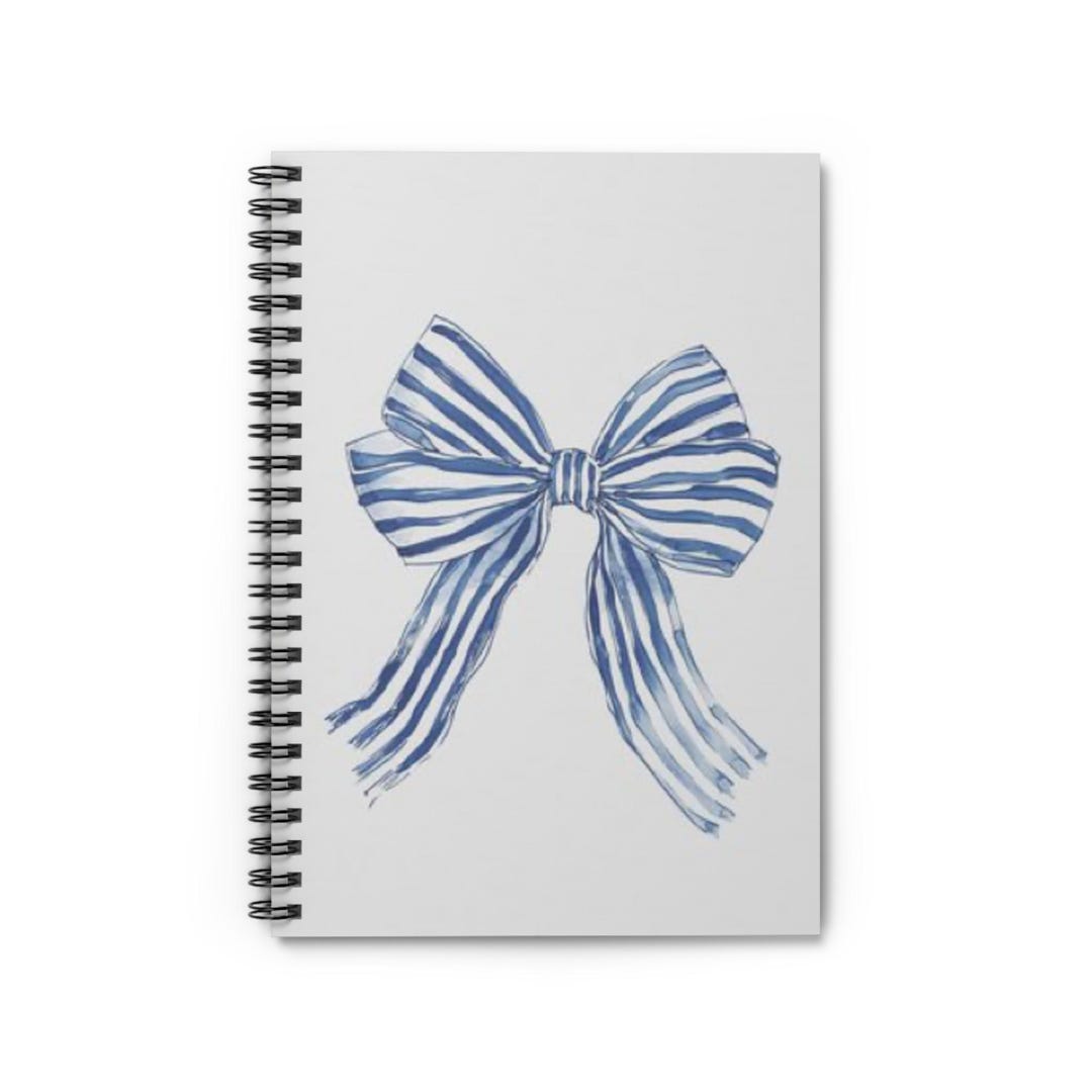 Blue Striped Bow Spiral Notebook | Cute Journal for School, Gifts, Note ...