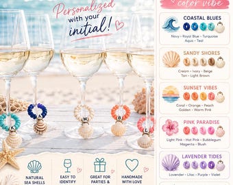 Personalized Seashell Wine Glass Charms | Beach Bachelorette Party Favor
