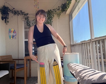 Upcycled Pencil Lounge Pants | Handmade Teacher Apparel, Classroom Theme