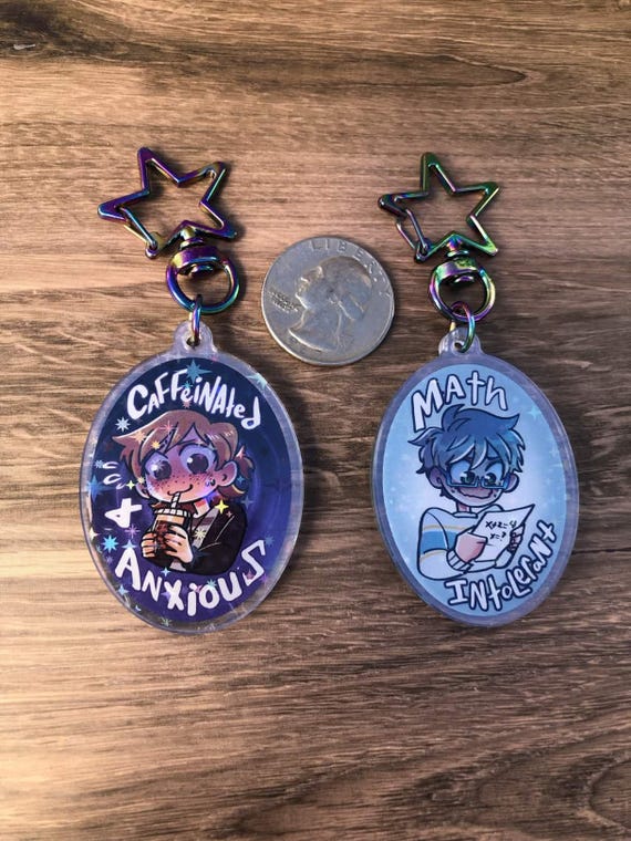 Star Catcher Webtoon Double Sided Holographic Charm Keychains - Math Intolerant / Caffeinated and Anxious