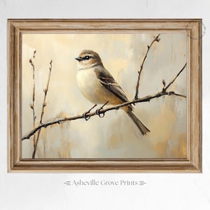Rustic Bird Oil Painting - Neutral Tones, Printable Wall Art, Vintage Style Bird Decor, Nature-Inspired Art, Cottagecore Spring Print 327