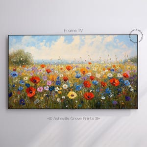 Wildblumen Wiese Landschaft Kunst für Frame TV, Samsung Frame TV Art, Frühling Blumen Ölgemälde, Bunte Wand-Dekor, digitaler Download 308