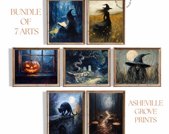 Vintage Halloween Art Prints, Spooky Gallery Wall Set of 7 (Digital Download)