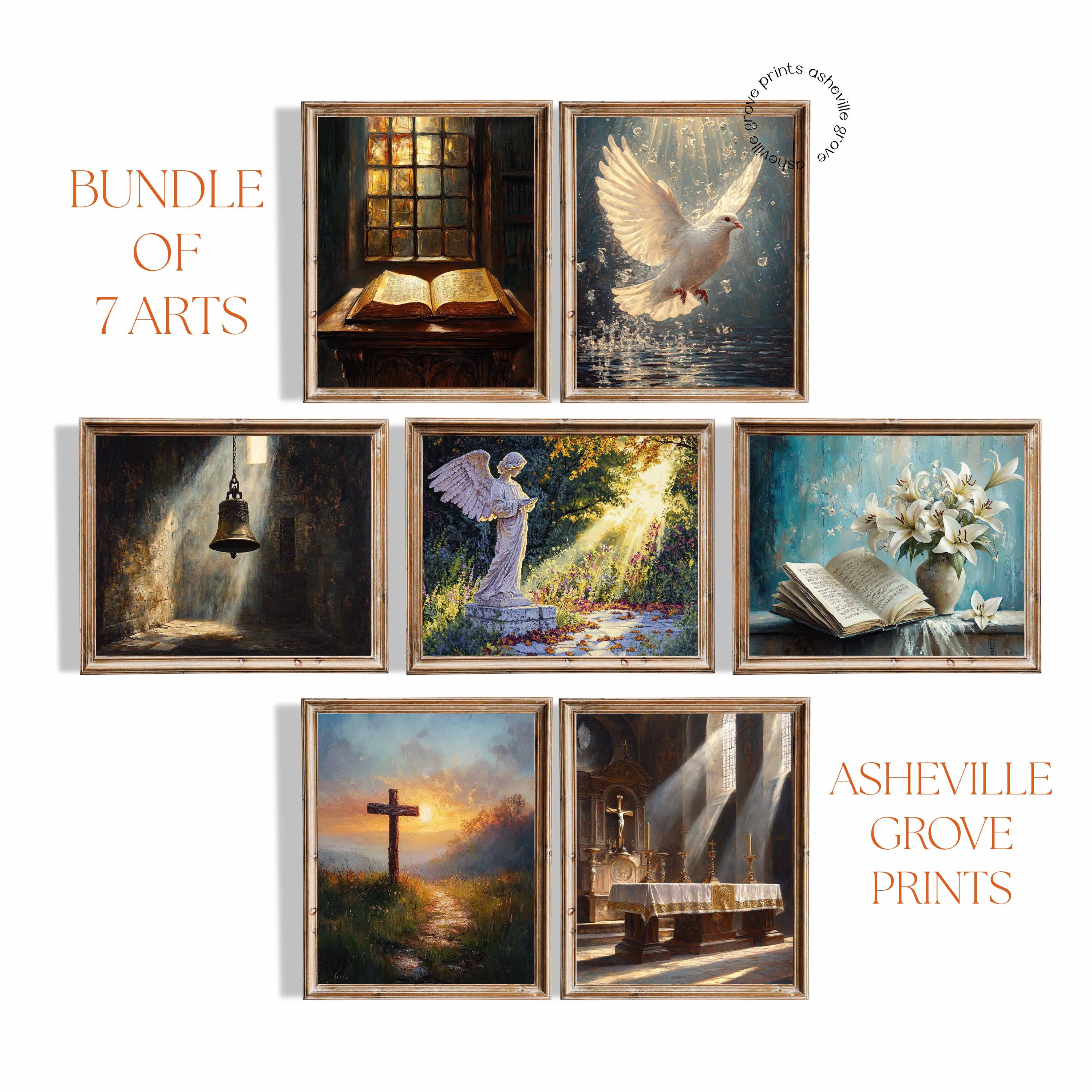 キリスト教の宗教画7点セット Vol.2 素朴なスピリチュアルな壁アート