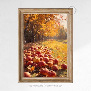 Sunlit Autumn Orchard with Apples - Rustic Fall Landscape, Printable Harvest Art, Country Cottagecore Wall Decor, Vintage Nature Print 88