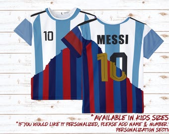 Custom Messi Barcelona x Argentina Soccer Jersey Unisex Soccer Jersey Kids Leo Messi Shirt Barcelona Soccer Shirt Argentina Soccer Shirt