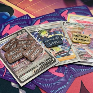 Pokémon TCG Förmågemarkörer, Supportermarkörer, Energimarkörer. Brädspel. Passar Pokémon MiniTin. Set med 6 markörer! 3D-utskrivna.