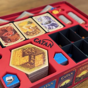 CATAN Board Game Organizer Insert - Fit all pieces for Base Game (2-4 Players) plus Expansion (5-6 Players) in the original box!  3D Printed