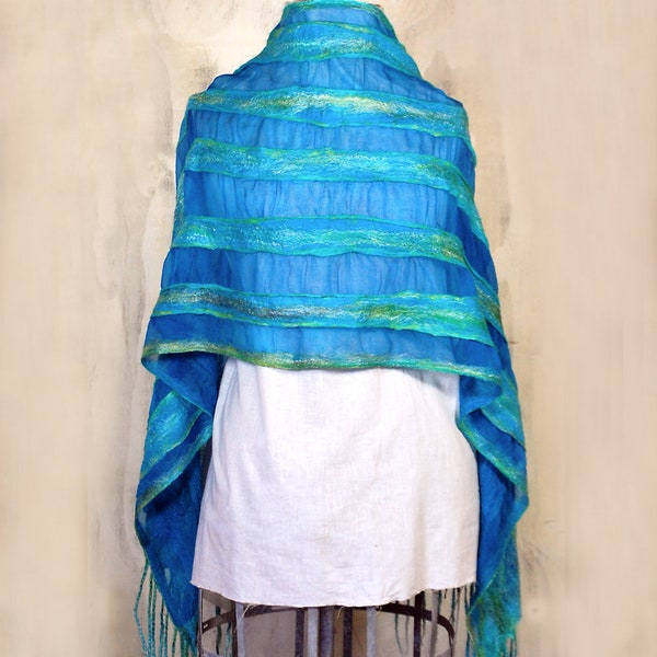 Nuno Felted Silk Scarf /Wrap Hand Dyed Caribbean Turquoise Blue