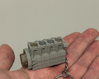 Movable 4 Cylinder Engine Block Keychain | Car Guy Gift | Automotive Keychain