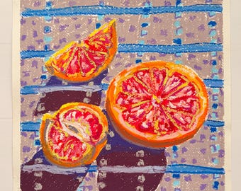 Original Oil Pastel Still Life — Sliced Grapefruit