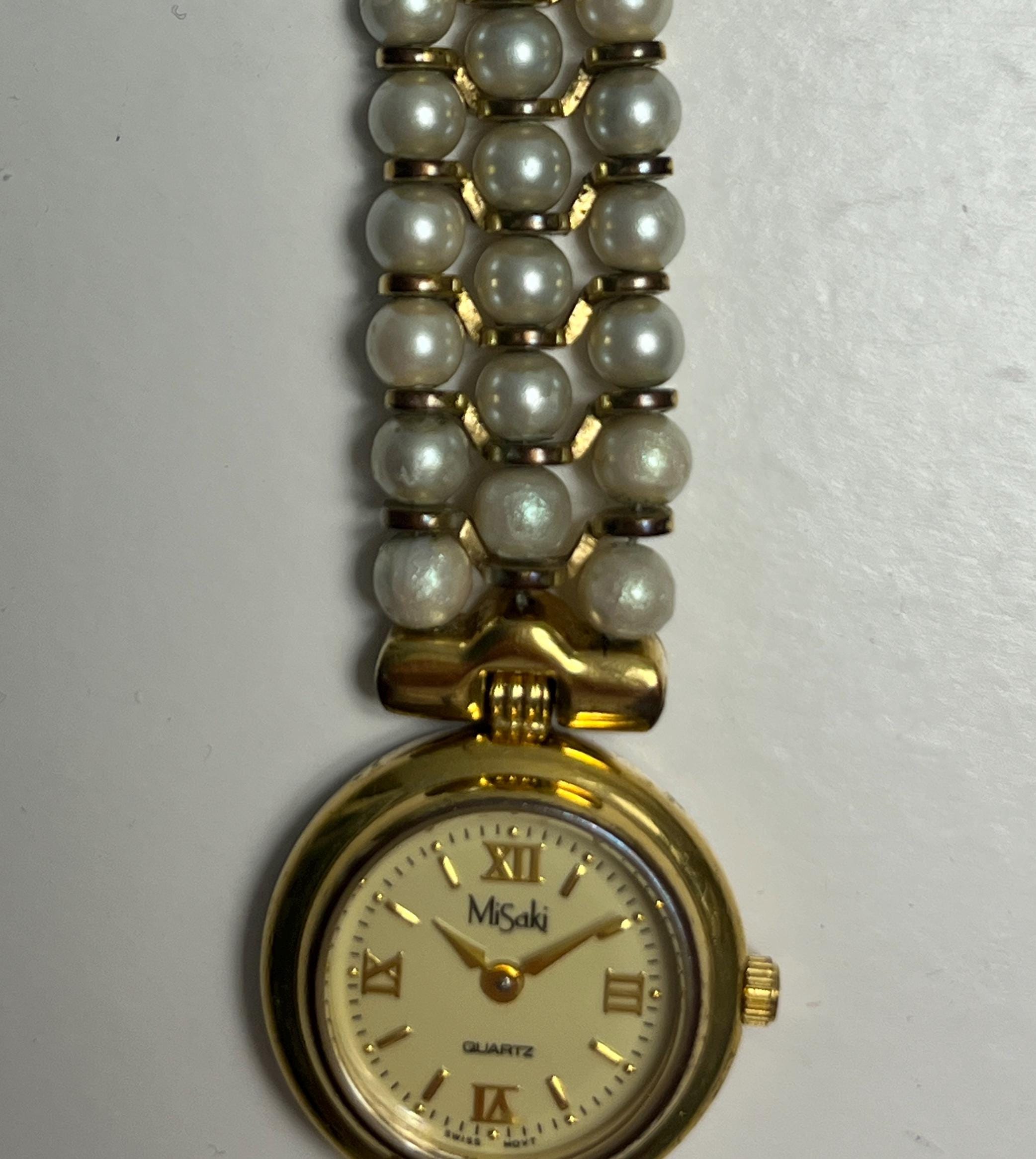 Vintage Misaki Swiss Quartz Watch: Mother of Pearl Dial, Glass