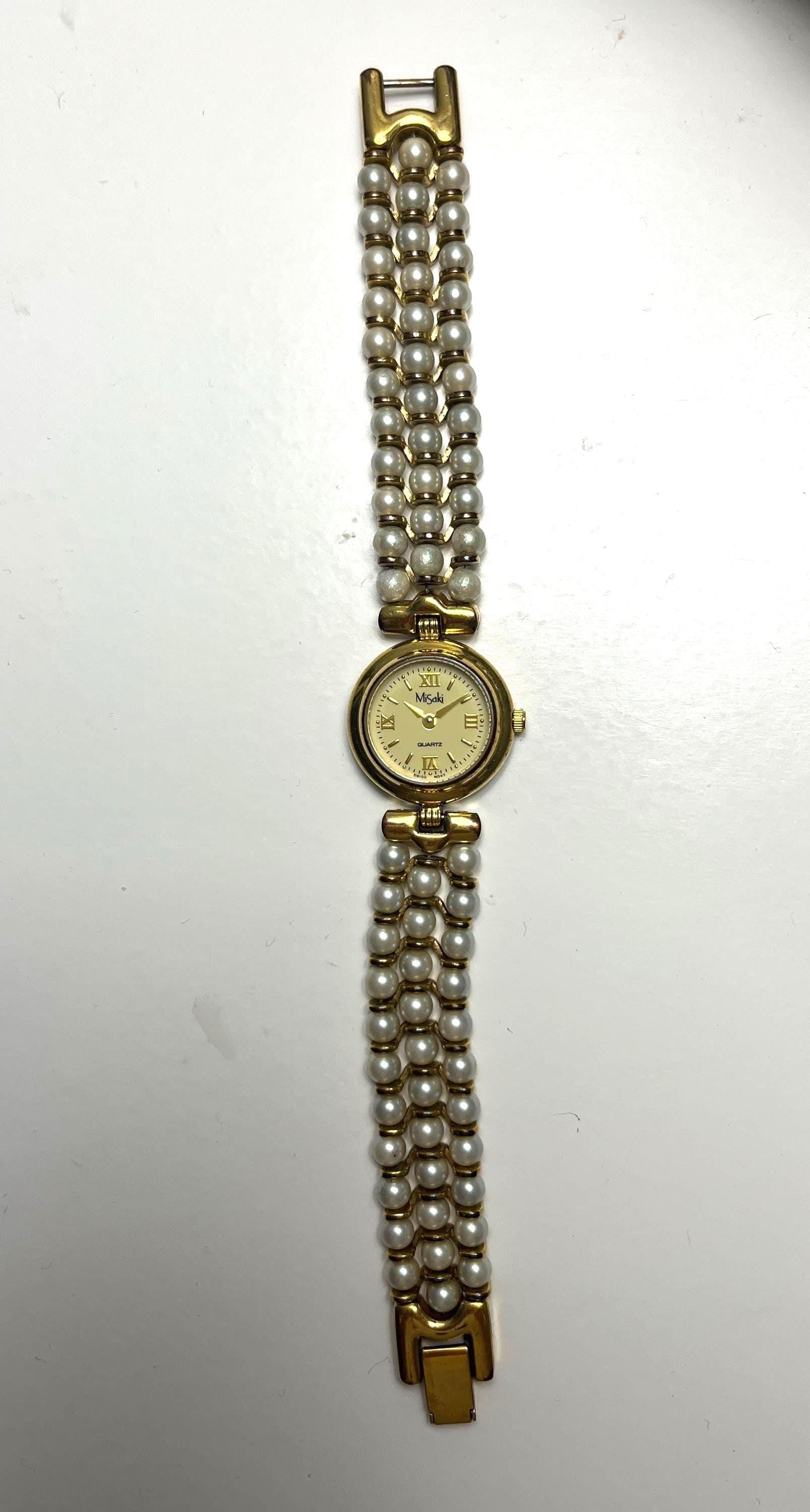Vintage Misaki Swiss Quartz Watch: Mother of Pearl Dial, Glass
