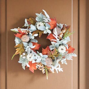 Autumn Harvest Wreath, Thanksgiving Door Decor with Pumpkins, Berries & Fall Leaves, Seasonal Front Porch Accent, Halloween Decoration