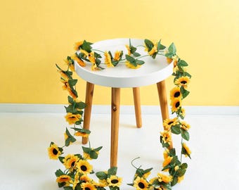 Artificial Sunflower Garland Wreath, Silk Floral Vine for Wall Decor, Wedding Backdrop, Rustic Party Decoration