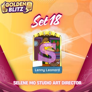 Lenny Leonard, série 18, autocollant Golden Blitz, 5 étoiles, Monopoly Go