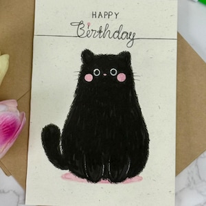 Cute Black Cat Birthday Card, Handmade Cat Greeting Card, Funny Cat Lover Birthday Card, Whimsical Animal Birthday Card for Her or Him