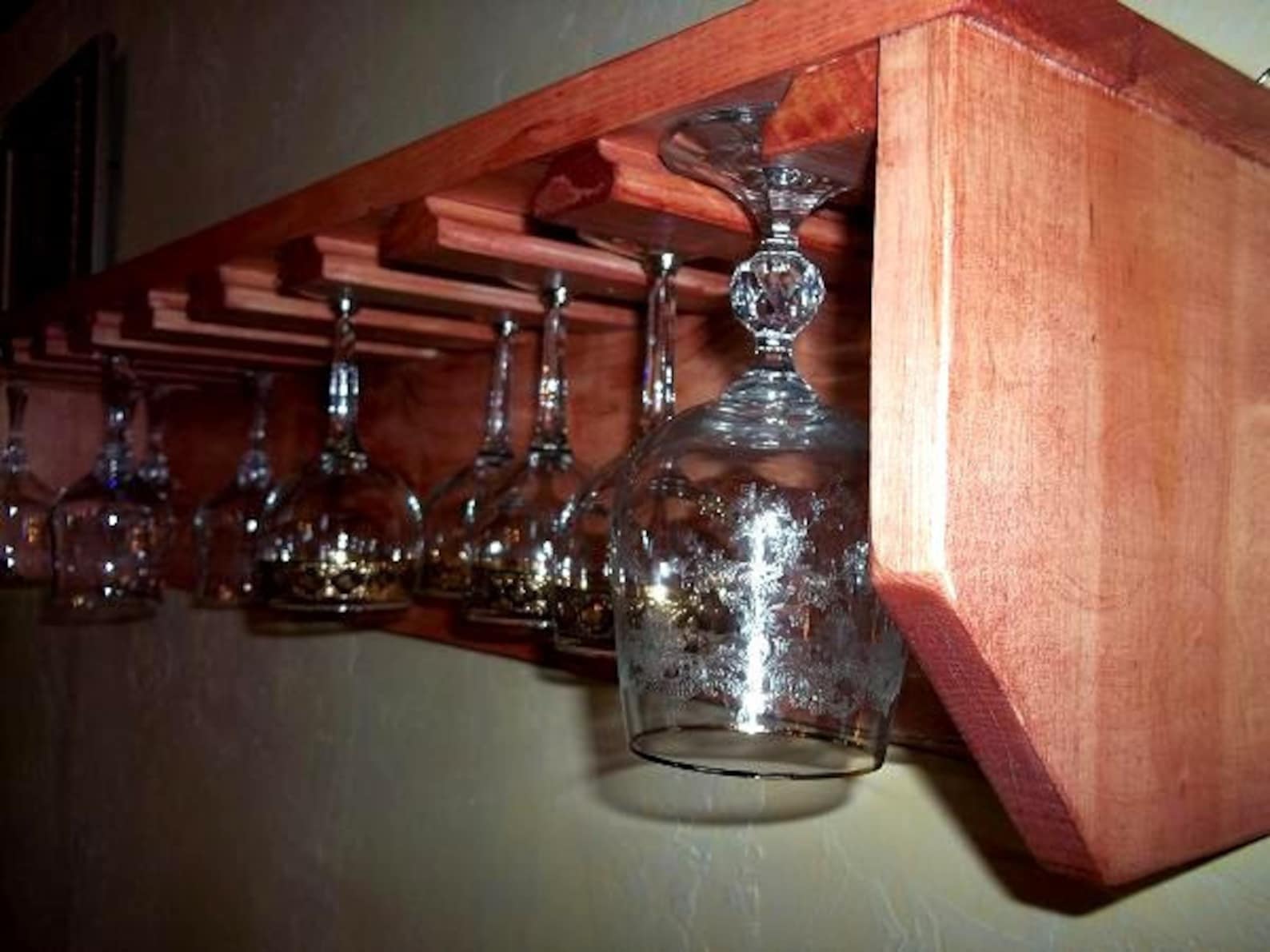 Wine glass rack stemware shelf in natural cherry finish Etsy