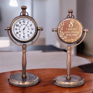 Engraved Antique Office Desk Clock, Brass Clock, personalized western wedding gift,Retirement Gifts for Teacher,table clock, 8th Anniversary
