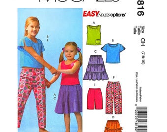 McCall’s M4816 Sewing Pattern Girls Tops Skirts Pants Shorts Size 7-10 Vintage