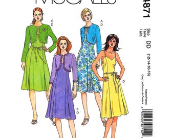 McCall’s M4871 Sewing Pattern Misses Dress & Bolero Jacket Size 12-18 Vintage
