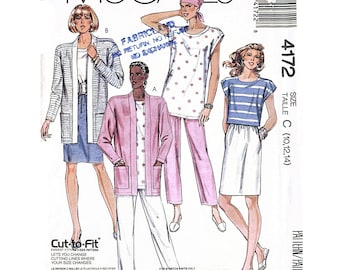 Easy McCall’s 4172 Misses Cardigan Top Skirt Pants Pattern Size C 10-12-14 Vintage 1989