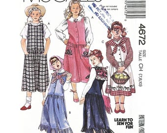 McCall’s 4672 Girls Jumper Dress Prairie Style Pattern Size CH (7-8-10) Vintage